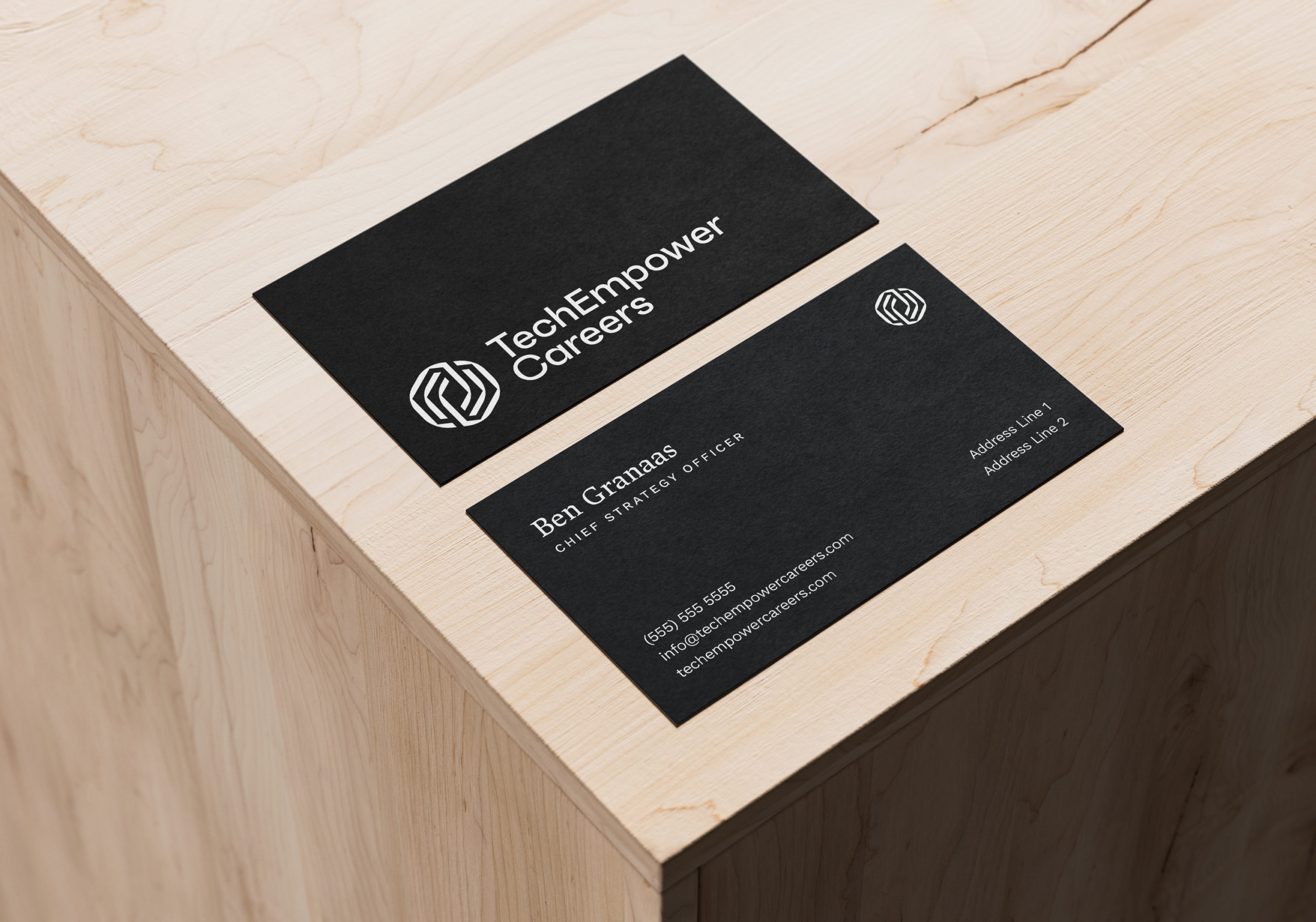 TechEmpower Careers mockup of business card on table